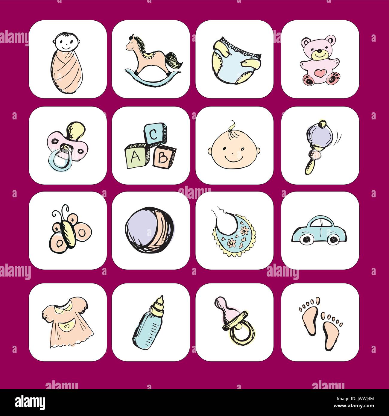 Articles De Bebe Nouveau Ne Icones Accessoires Et Jouets Dessin A La Main Vector Image Vectorielle Stock Alamy