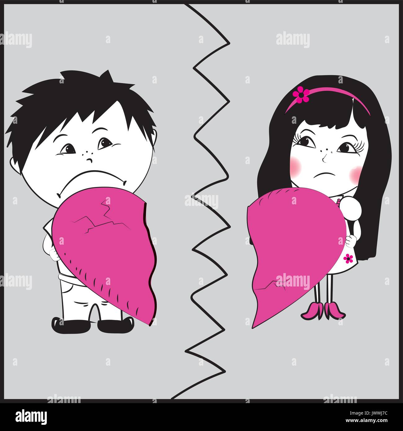 Man and Woman holding une partie d'un cœur brisé, vector Illustration de Vecteur