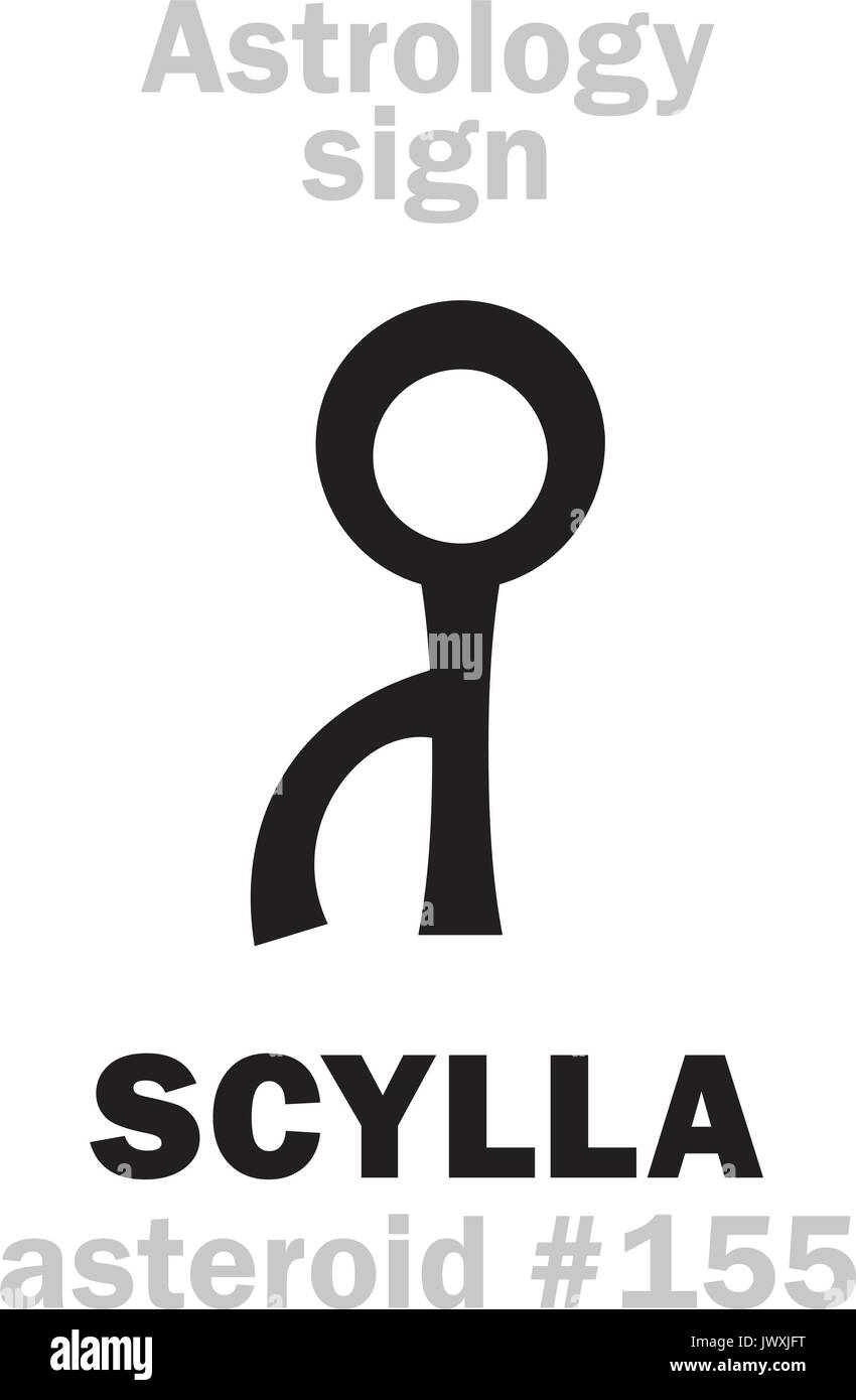 Alphabet d'astrologie : SCYLLA, astéroïde # 155. Caractères hiéroglyphes signe (symbole unique). Illustration de Vecteur
