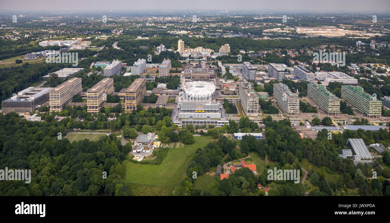 L'Université de la Ruhr de Bochum, RUB, campus, salle de conférence, de la Ruhr, Bochum, Rhénanie du Nord-Westphalie, Allemagne, Europe, vue aérienne, aérienne, la photographie aérienne Banque D'Images
