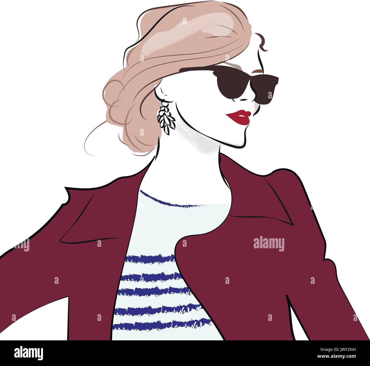 La main élégante girl à lunettes. fashion woman sketch Illustration de Vecteur