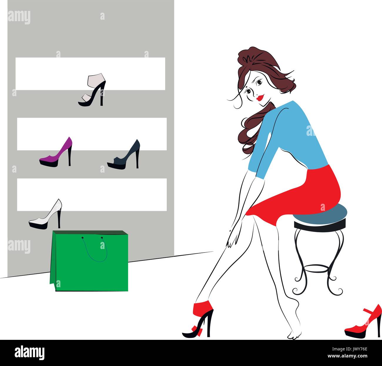 Vector Illustration de belle fille sexy shopping pour une nouvelle paire de chaussures Illustration de Vecteur