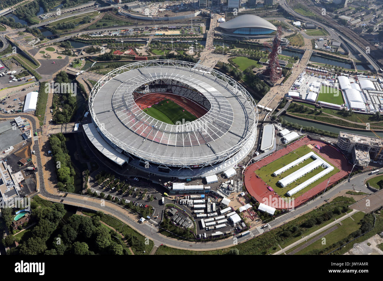 Vue aérienne du stade de Londres, Queen Elizabeth Park, London, UK Banque D'Images