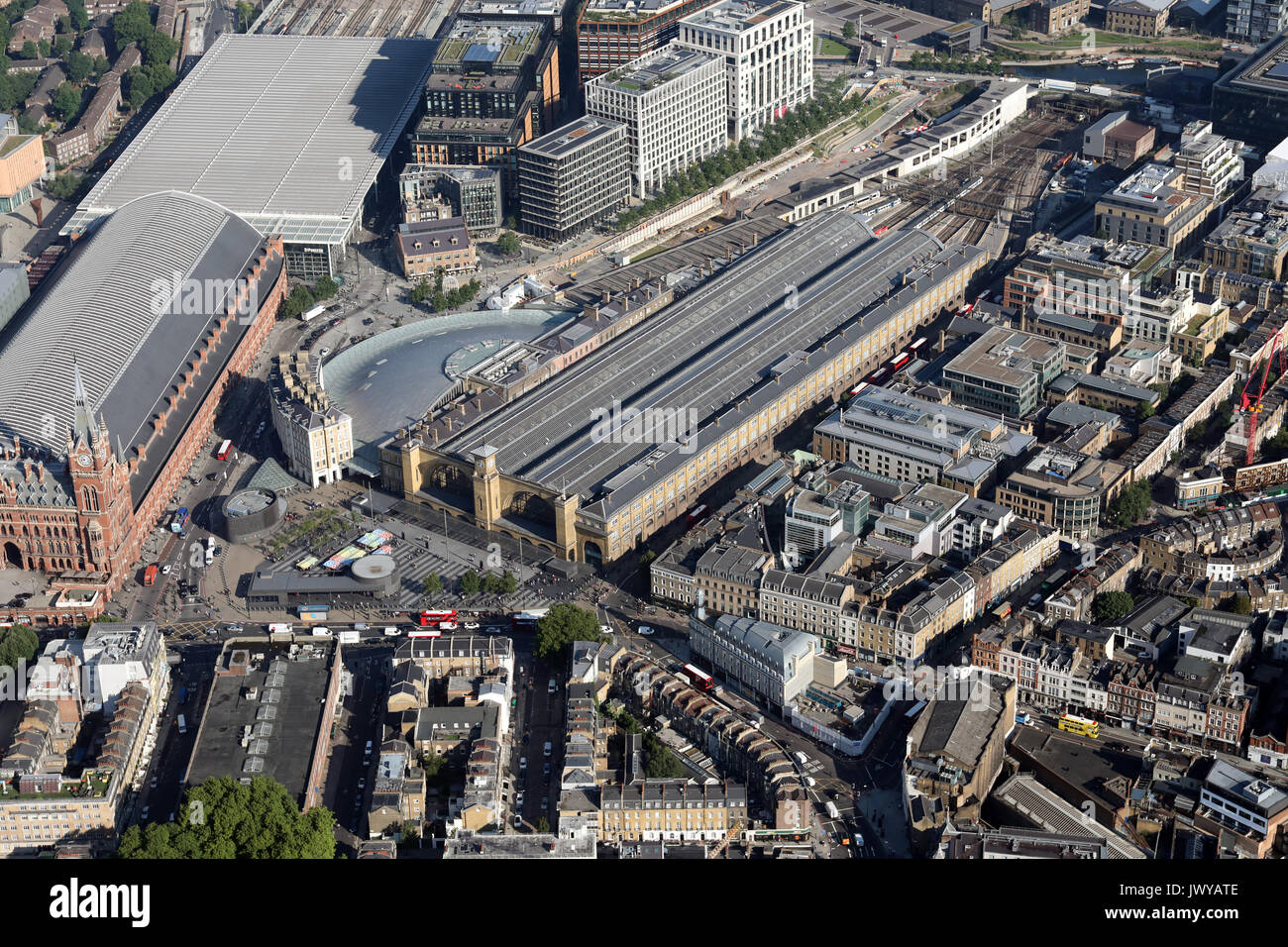Vue aérienne de la gare de Kings Cross, London, UK Banque D'Images