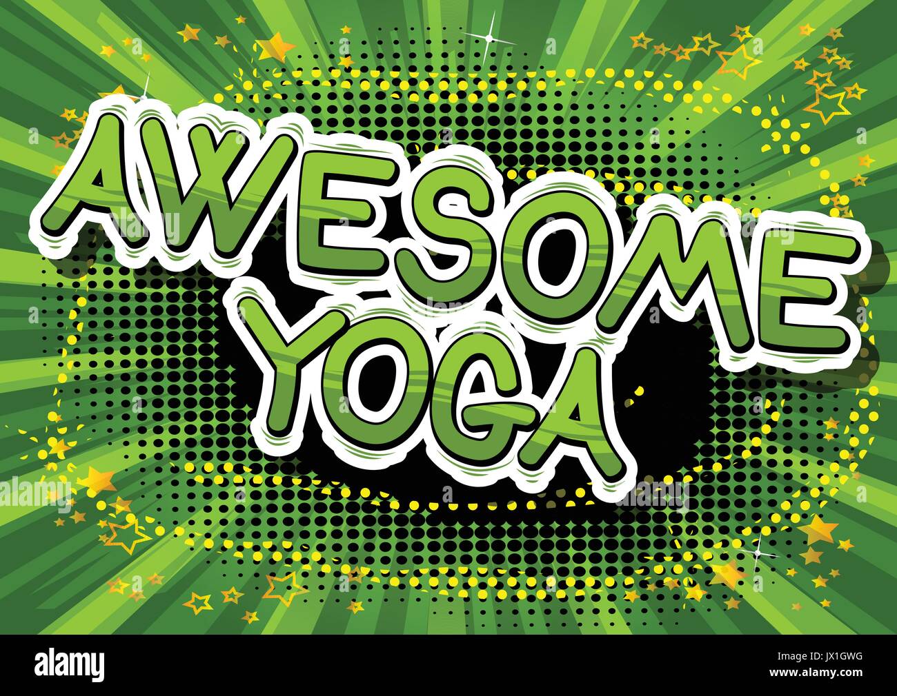 Awesome Yoga - comic book style phrase sur fond abstrait. Illustration de Vecteur