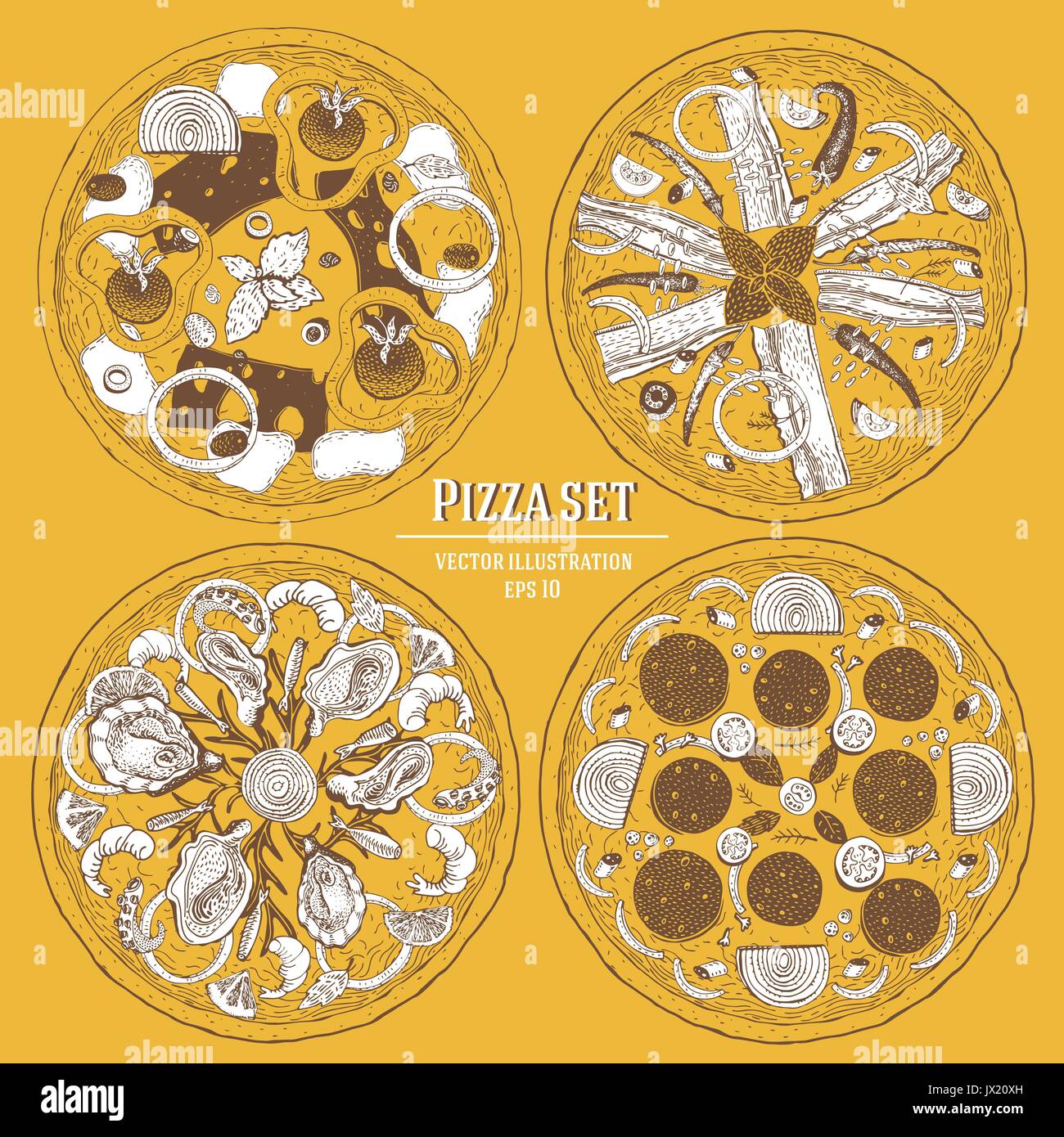 Pizza italienne hand drawn vector illustration set. Peut être utiliser pour pizzeria, café, restaurant. Illustration de Vecteur