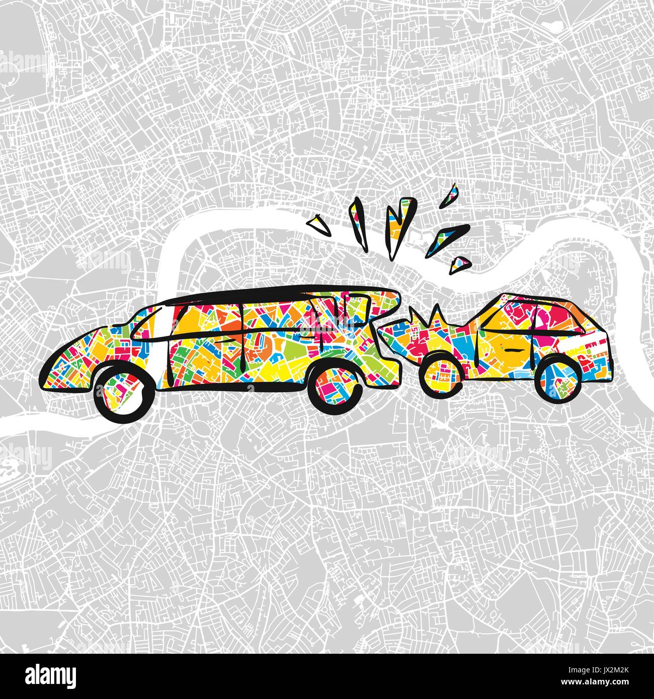 Accident de voiture sur la carte vectorielle, plate, Icône d'assurance Illustration de Vecteur