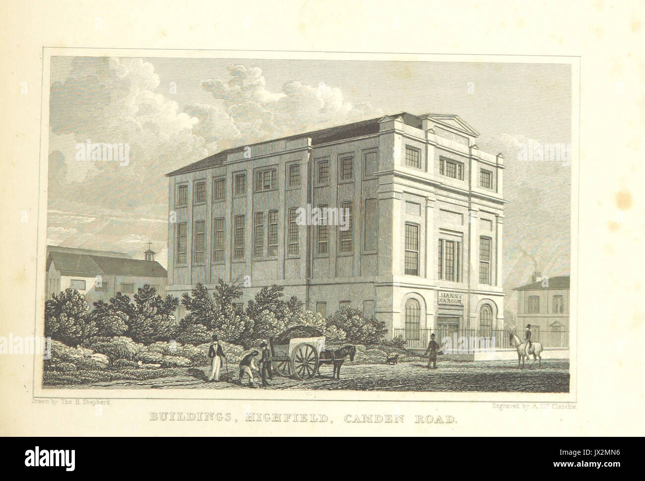 Les bâtiments, Highfield, Camden Road Shepherd, Metropolitan Améliorations (1828), p299 Banque D'Images