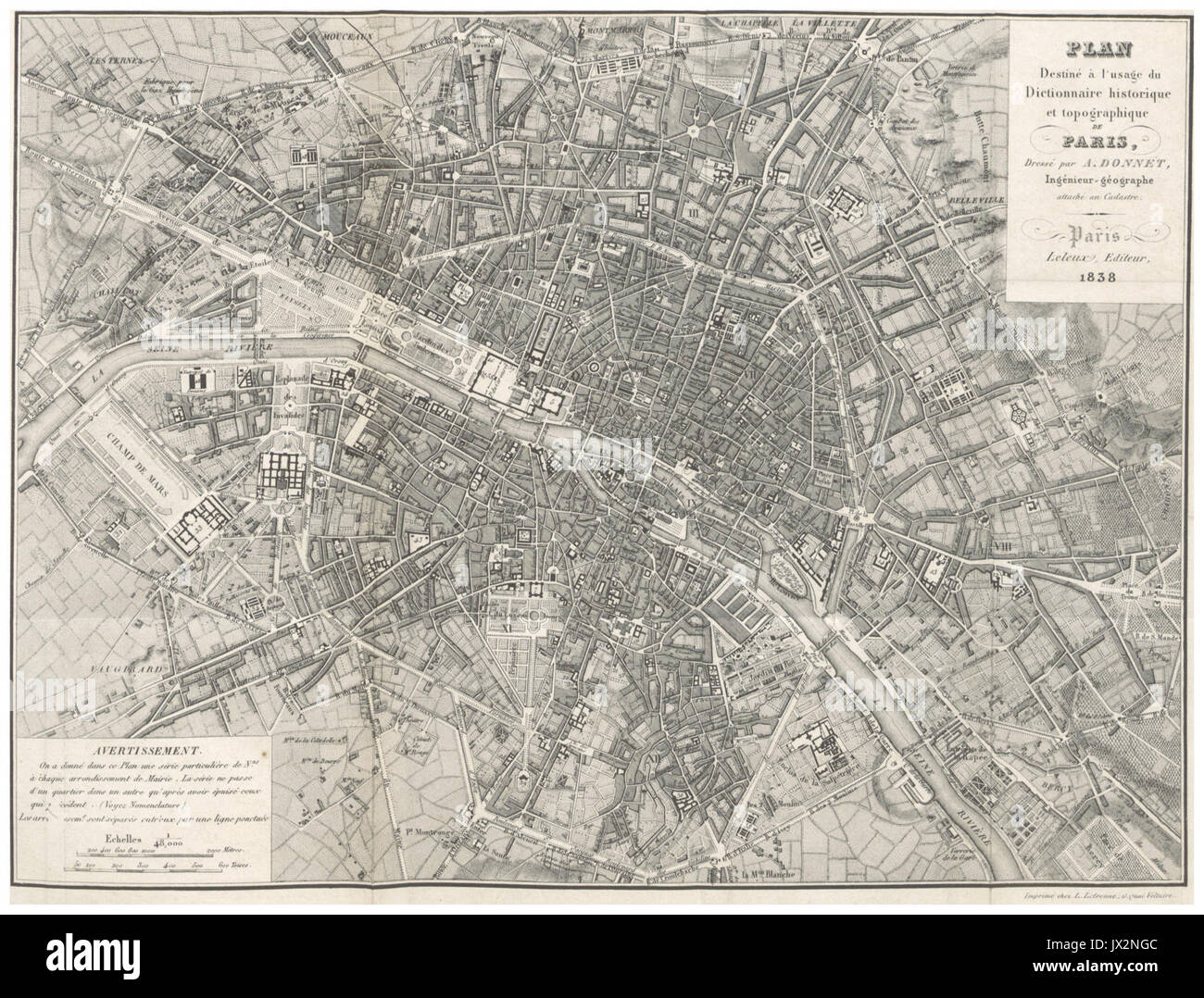 Plan de Paris 1838 Banque D'Images