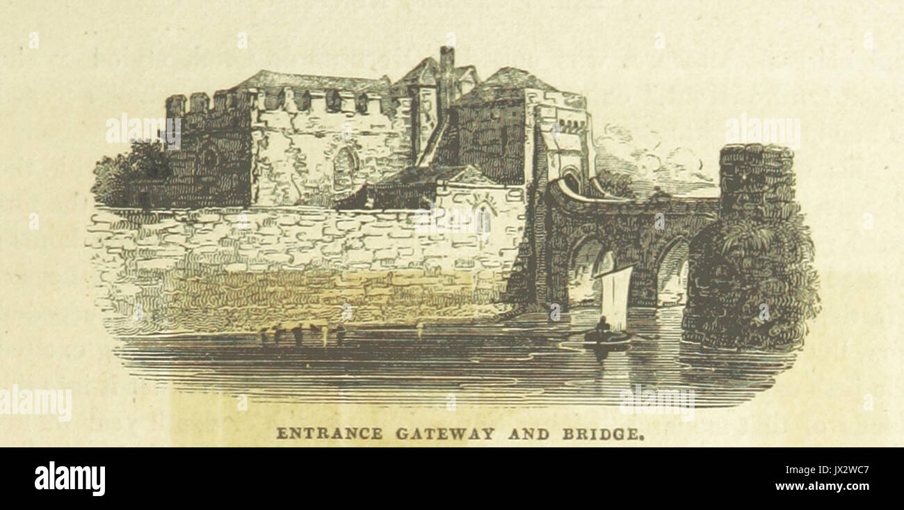 Neale(1825) p2 097 Leeds Castle, Kent et le pont de la passerelle d'entrée Banque D'Images