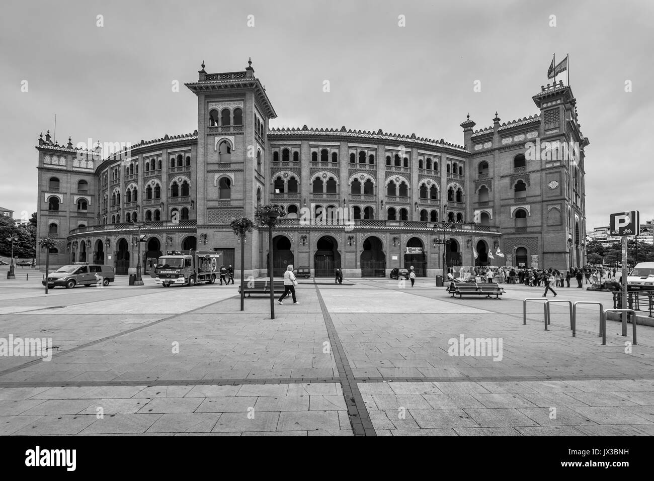 Madrid, Espagne - 22 mai 2014 : l'arène de Las Ventas à Madrid. C'est l'une des plus grandes arènes du monde. La photographie en noir et blanc. Banque D'Images