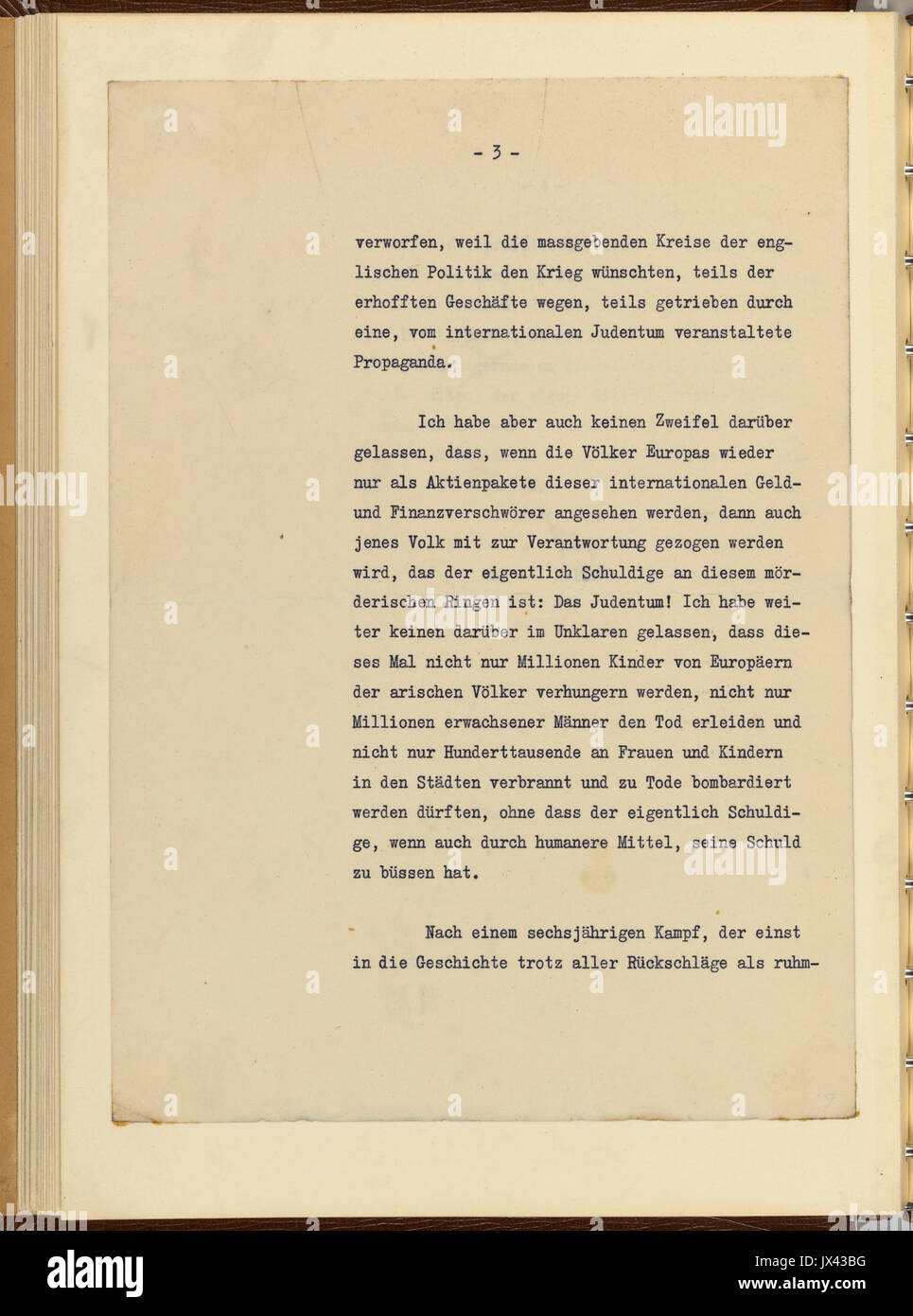 Testament Politique d'Adolf Hitler 1945 page 3 Banque D'Images