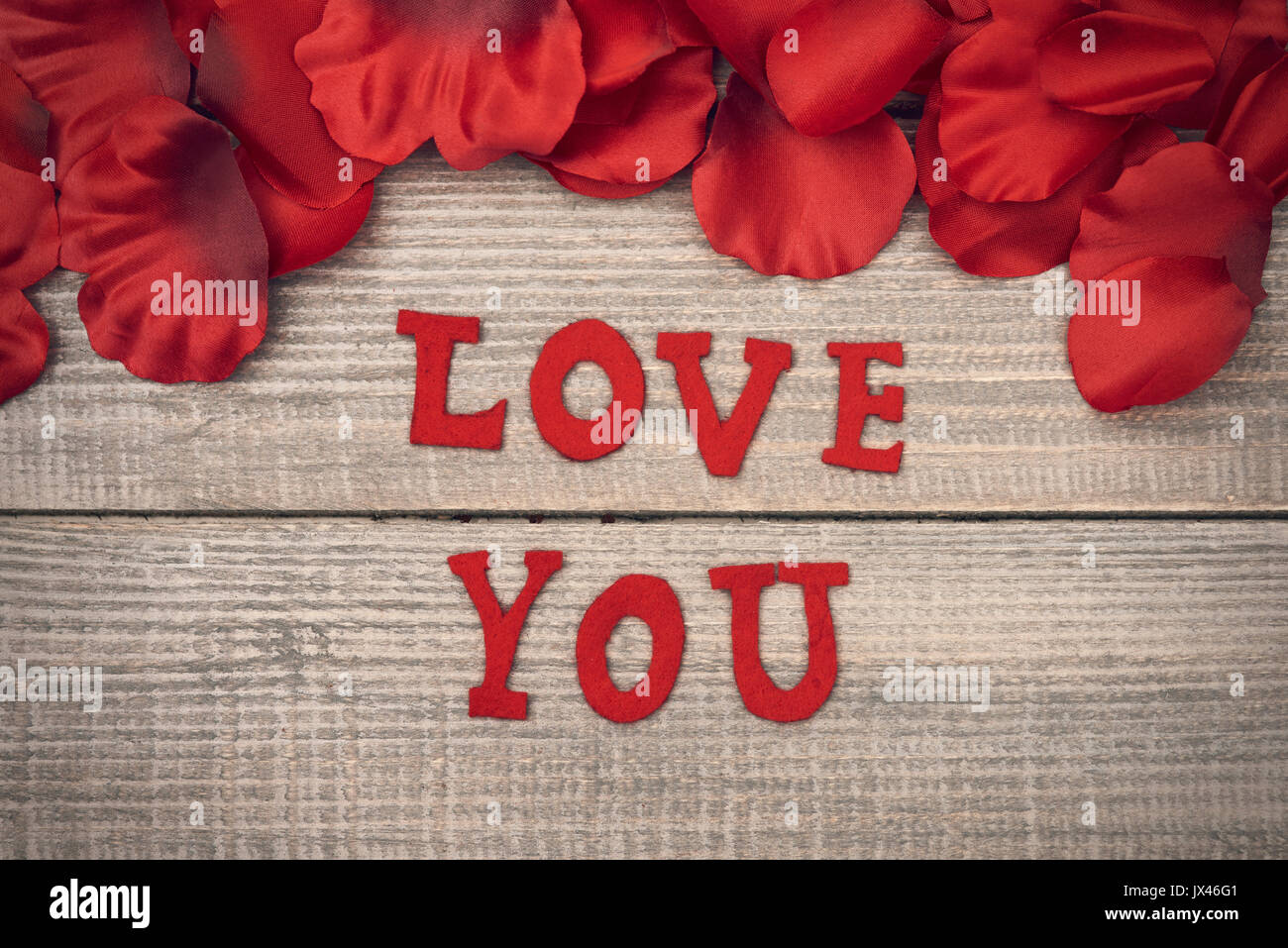 Texte romantique sur les bureaux en bois Banque D'Images