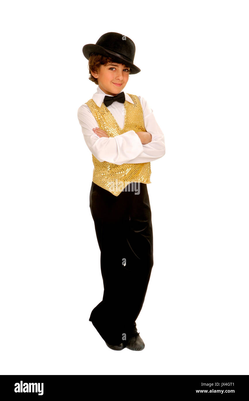 Un garçon en costume danseuse Jazz robe et chapeau melon et Bow Tie Banque D'Images