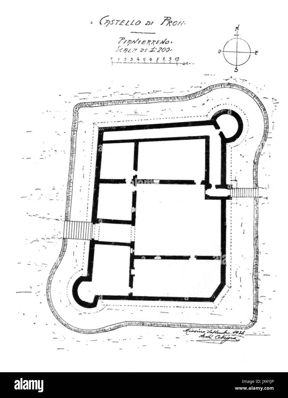 Fig 108, Castello di PROH pianta, ponticello, p197, SETT 1936, dis nigra nigra, il novarese Banque D'Images