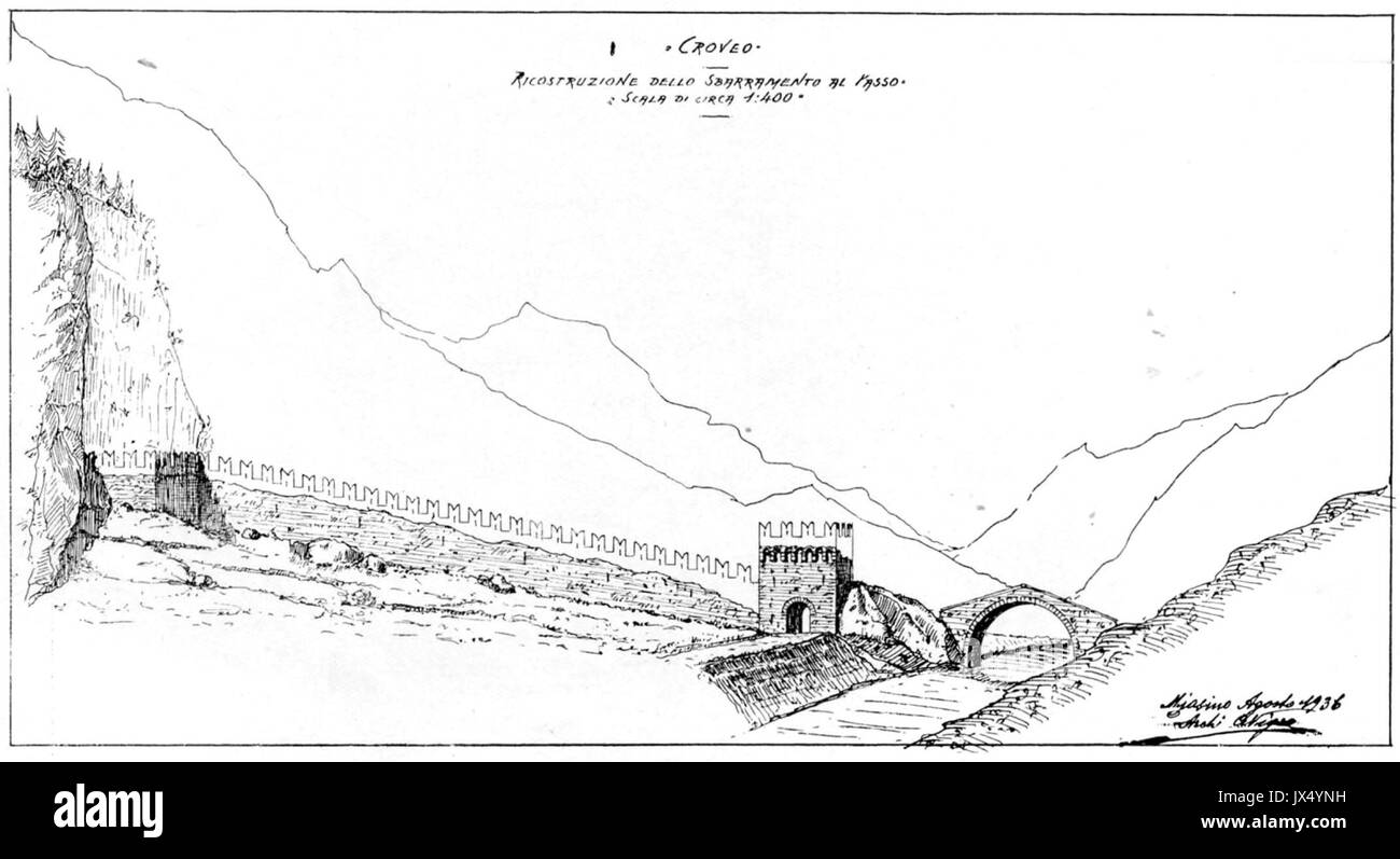 Fig 35, croveo, ricostruz sbarramento al passo, p148, dis nigra nigra, il novarese Banque D'Images