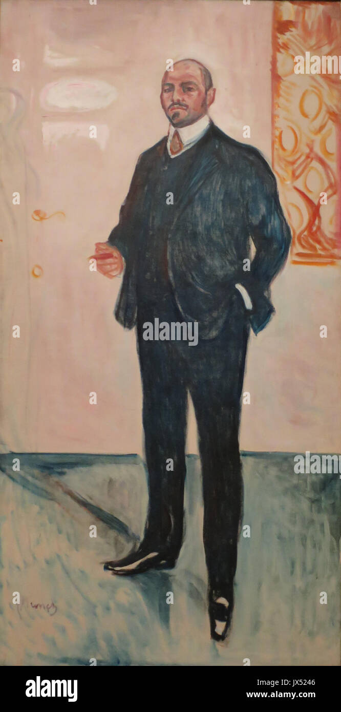Ce portrait d'Edvard Munch représente Walter Rathenau, un industriel et homme politique allemand de premier plan. La peinture reflète le style caractéristique de Munch, combinant intensité émotionnelle et profondeur psychologique. Il a été créé au début du XXe siècle et fait partie de la collection Bergen Kunstmuseum. Banque D'Images