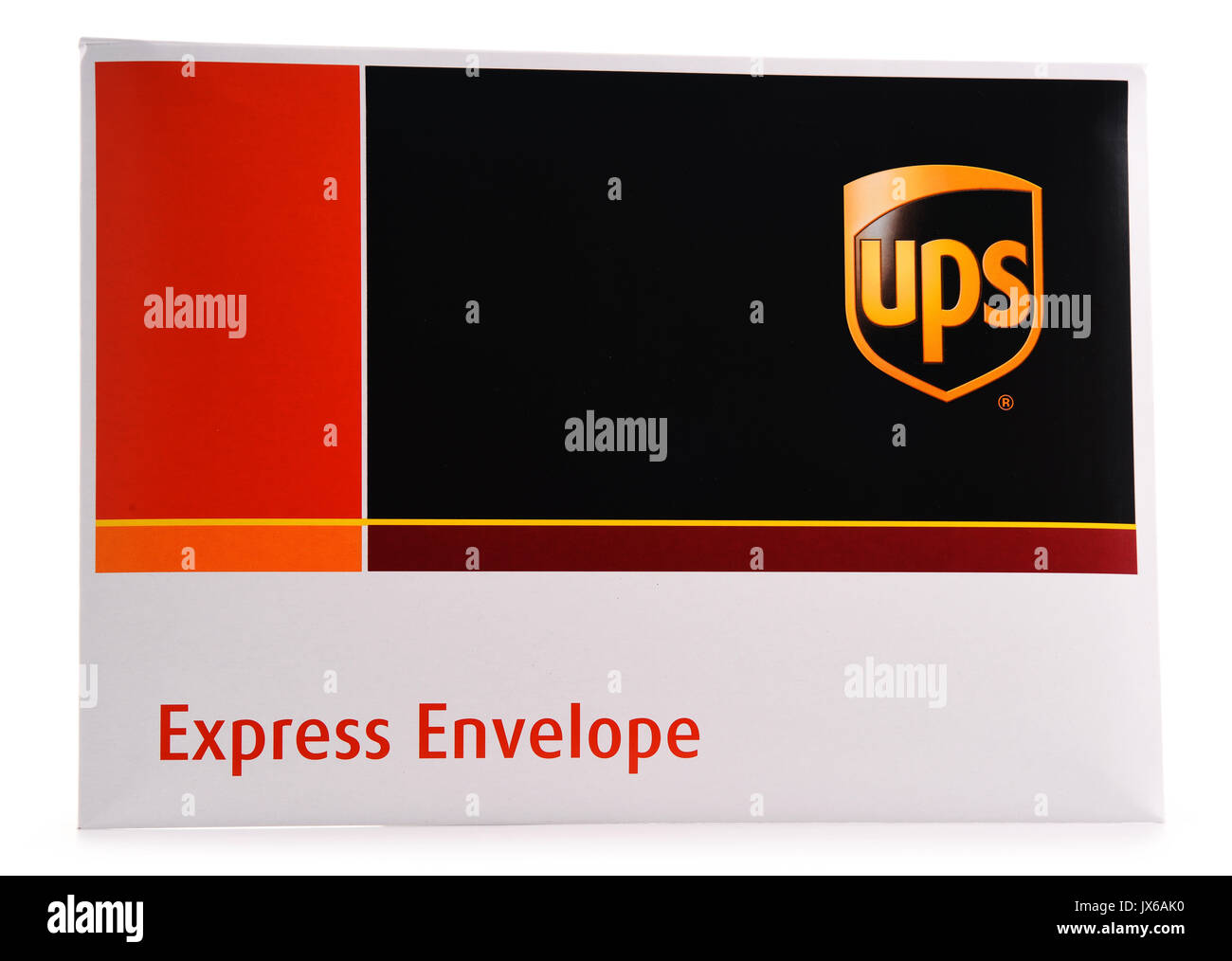 POZNAN, POL - Aug 2, 2017 : l'enveloppe de United Parcel Service ou UPS, la plus grande entreprise de livraison de colis de plus de 15 millions de colis expédition pe Banque D'Images