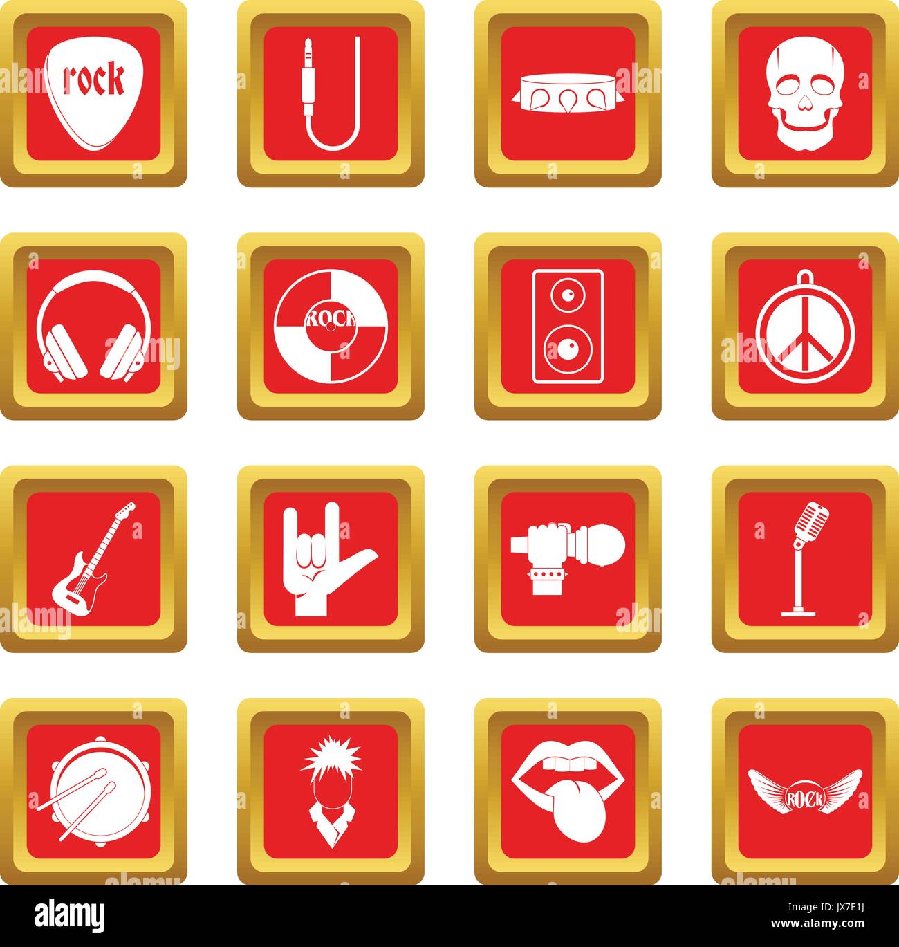 La musique rock icons set red Illustration de Vecteur