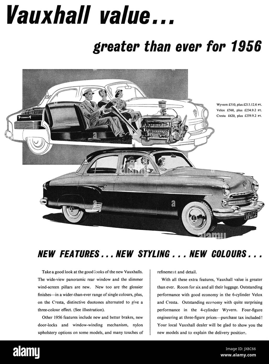 1955 La publicité pour 1956 voitures Vauxhall, avec la Cresta. Banque D'Images