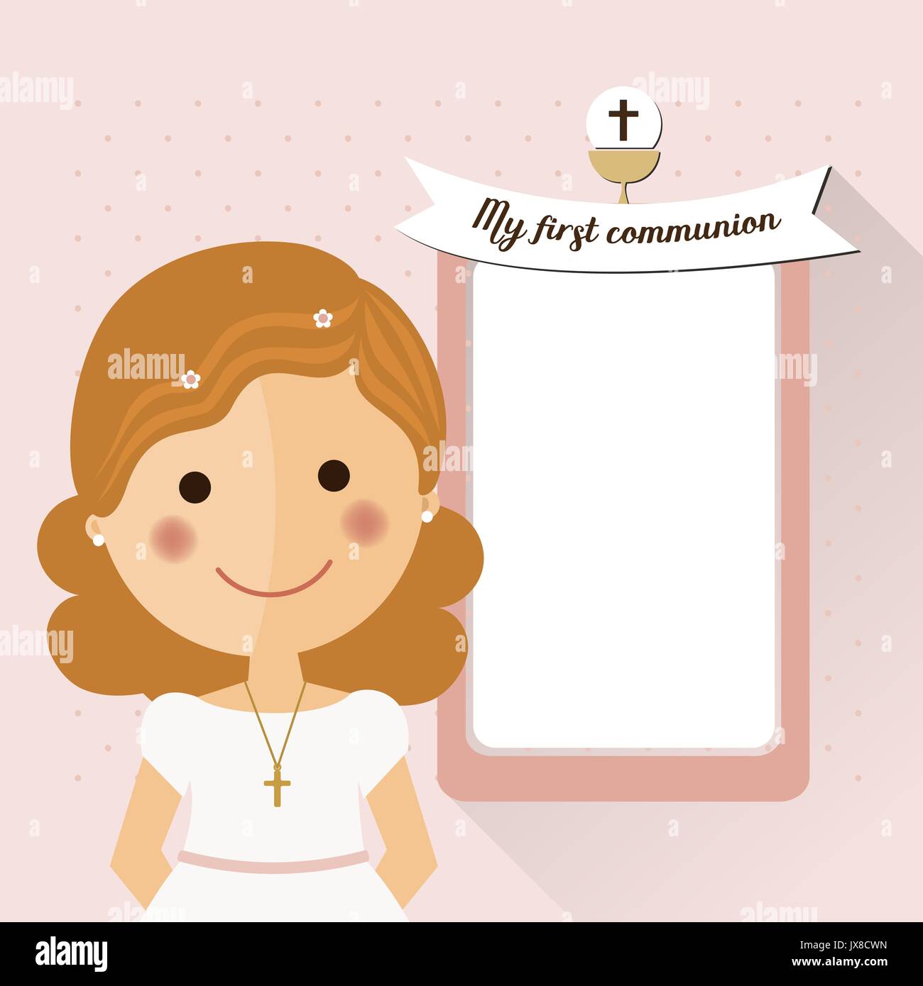 Ma première communion invitation avec fille d'avant-plan et le message Illustration de Vecteur