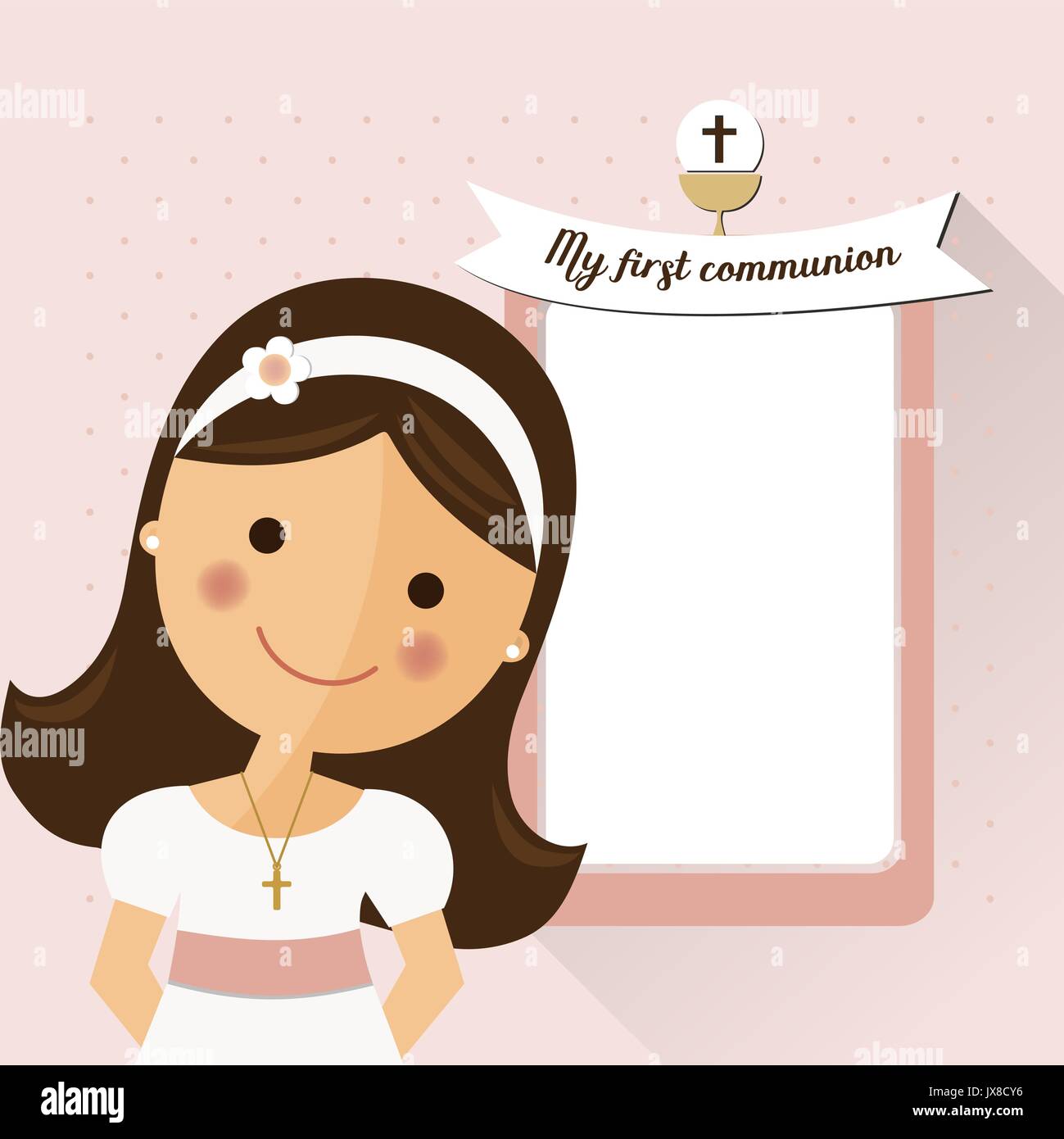 Ma première communion invitation avec message et avant-plan girl Illustration de Vecteur