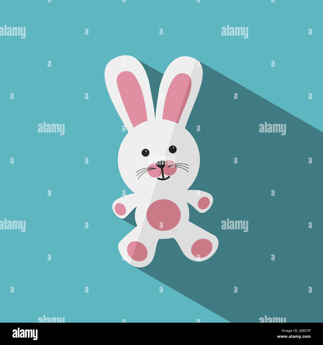 Lapin en peluche rose et blanc avec l'ombre sur fond bleu Illustration de Vecteur