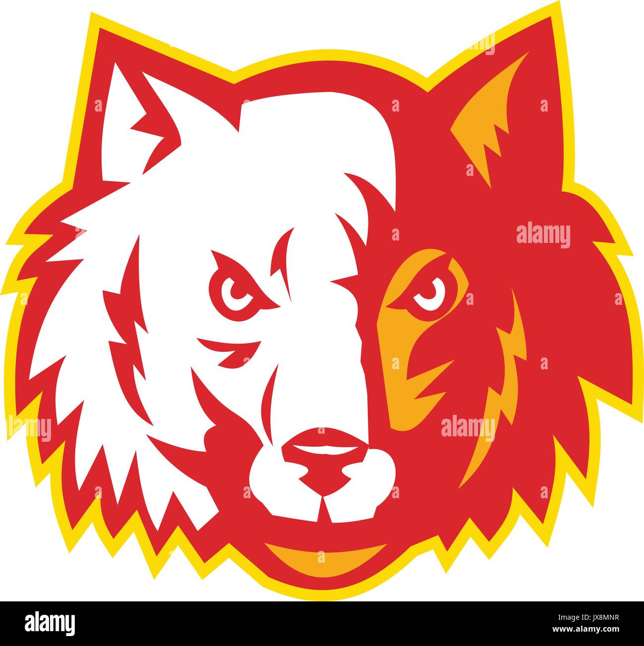 Illustration d'un chien sauvage tête de loup vue de l'avant fait en style rétro. Illustration de Vecteur