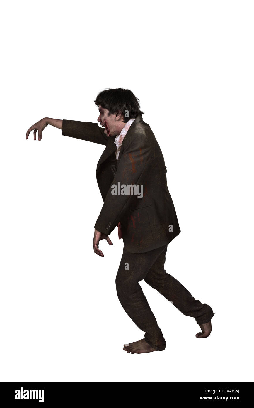 Portrait of asian zombie man walking isolated over white background Banque D'Images