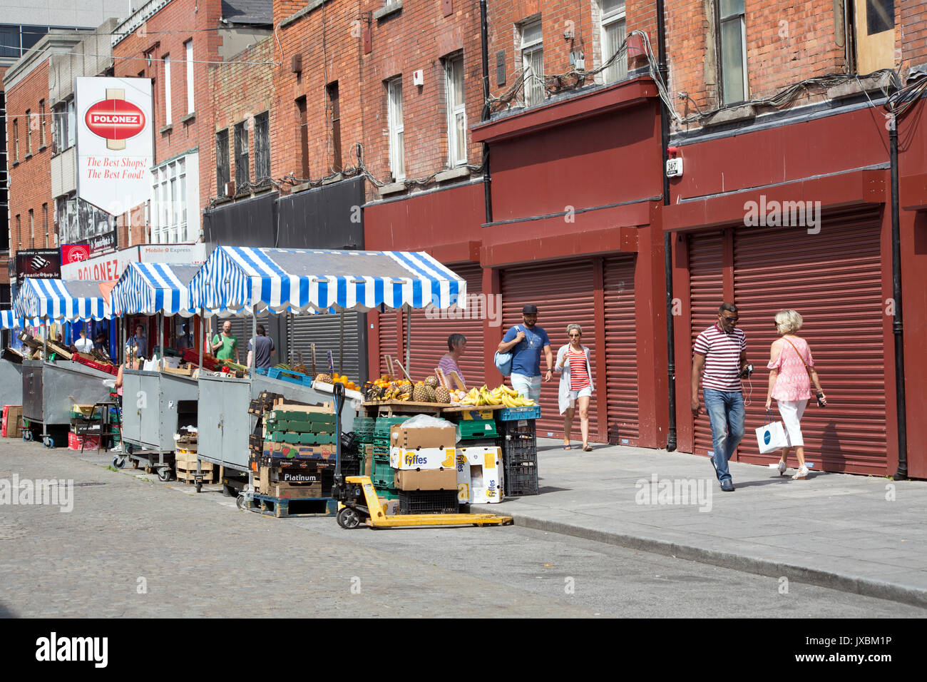 Moore Street market dans la ville de Dublin, Irlande. Banque D'Images