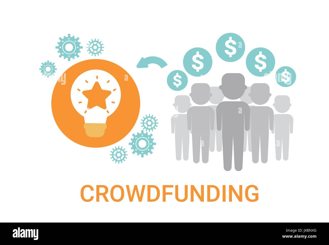 Crowdfunding Crowdsourcing Ressources d'affaires Idée Parrain Icône d'investissement Illustration de Vecteur