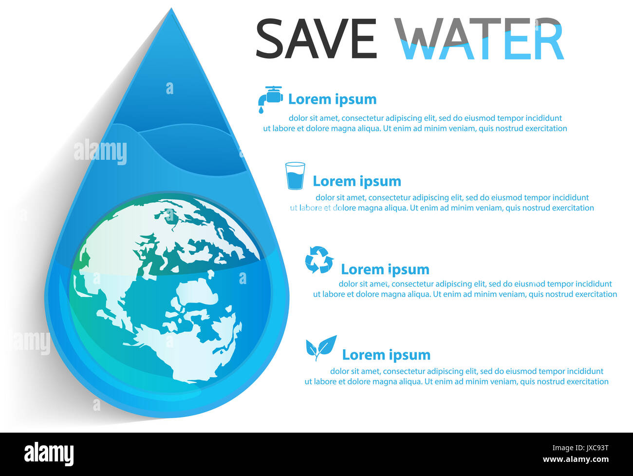Économiser de l'eau info graphic design vector ou l'arrière-plan Banque D'Images