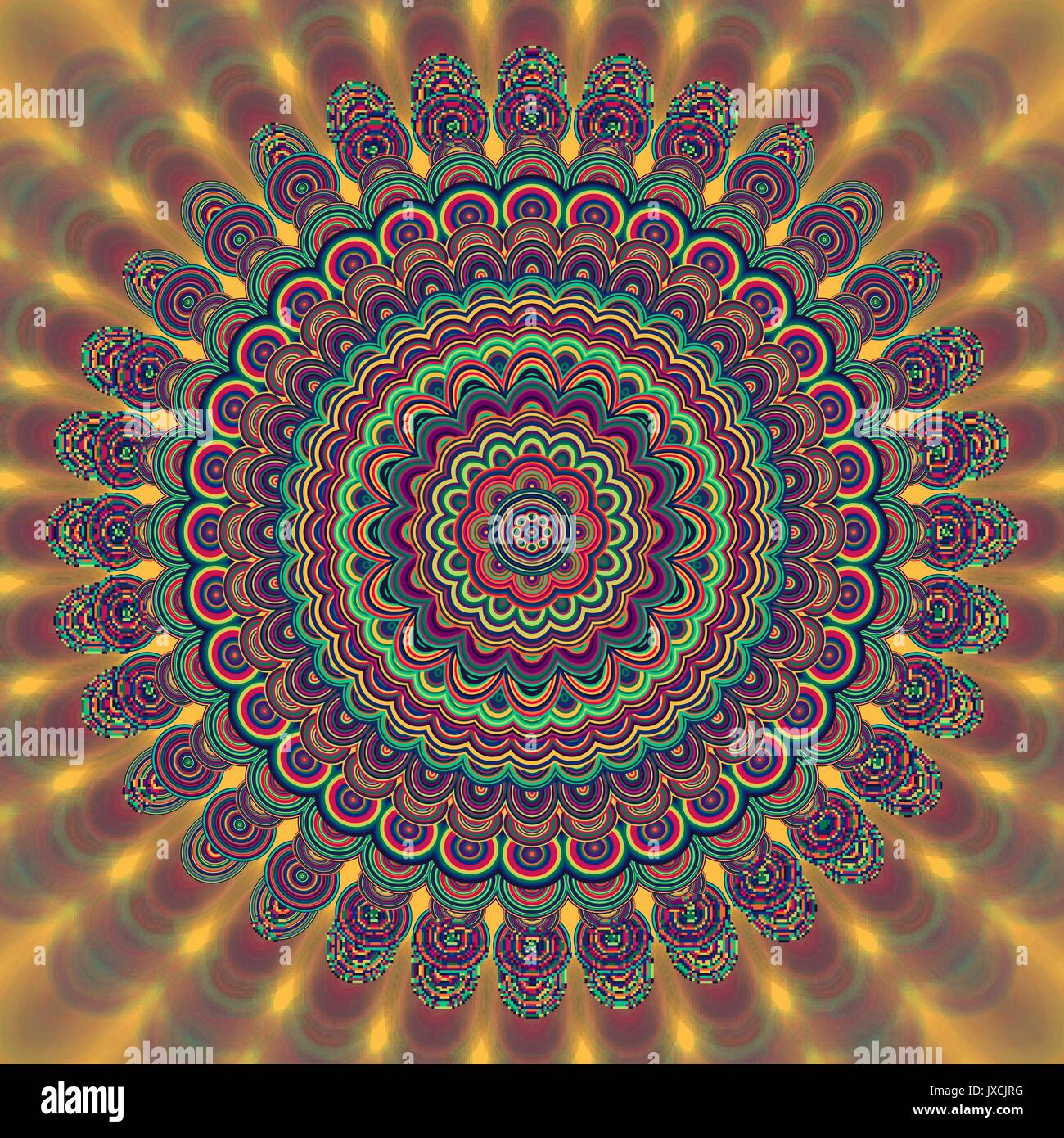 Mandala bohème psychédélique fond ornement circulaire - modèle de graphique vectoriel formes ovales concentriques Illustration de Vecteur