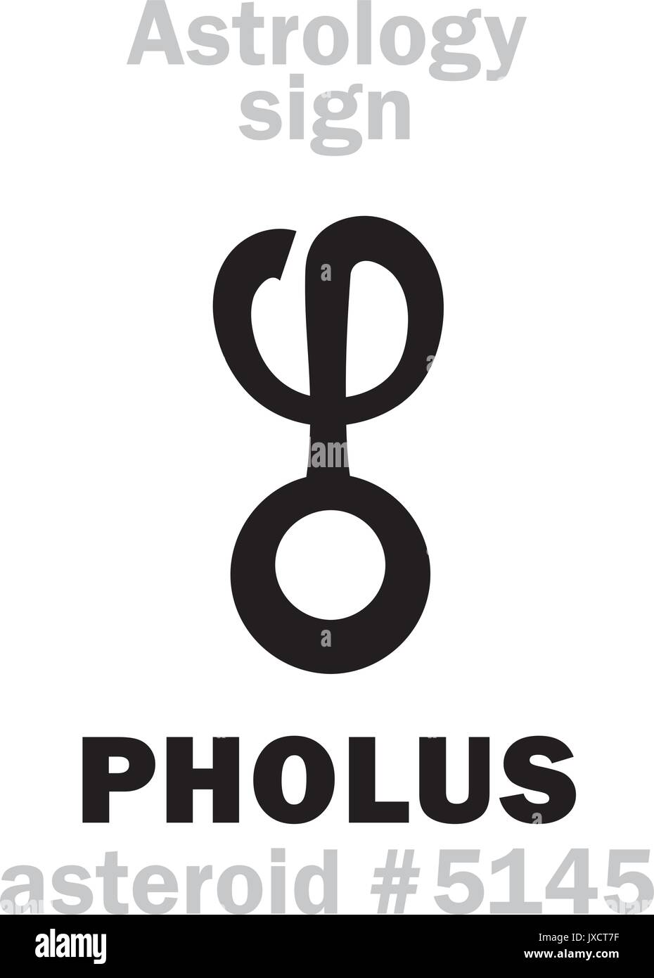Alphabet d'astrologie : PHOLUS, astéroïde # 5145. Caractères hiéroglyphes signe (symbole unique). Illustration de Vecteur