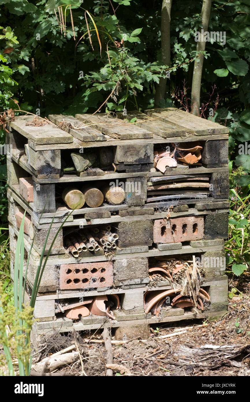 Maison des insectes à l'aide de palettes en bois ancien Banque D'Images