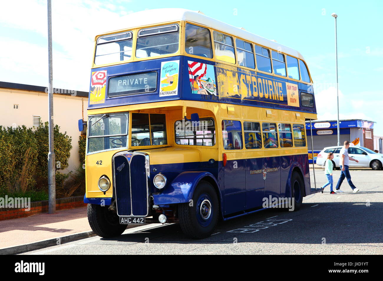 Eastbourne préservé Corporation FIAT 471 bus à double étage de 442 AHC vu sur une visite à Southsea. Banque D'Images