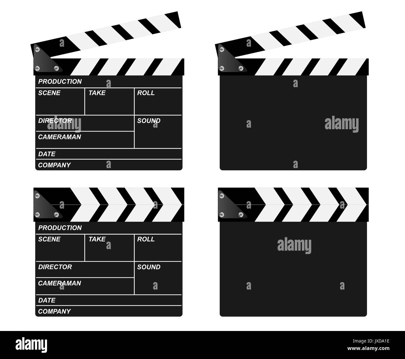 Movie clapper board vecteurs. Ouvert, Fermé et vide. Illustration de Vecteur