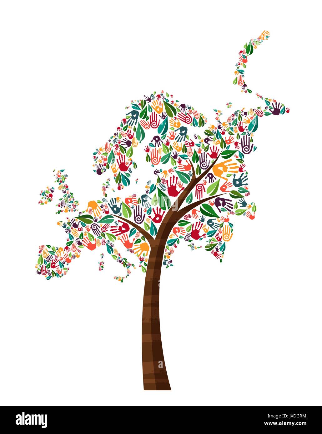 Arbre généalogique avec la forme du continent européen et la main de l'imprime. Europe monde aide concept illustration pour le travail de charité, de l'environnement ou de projet social. Illustration de Vecteur