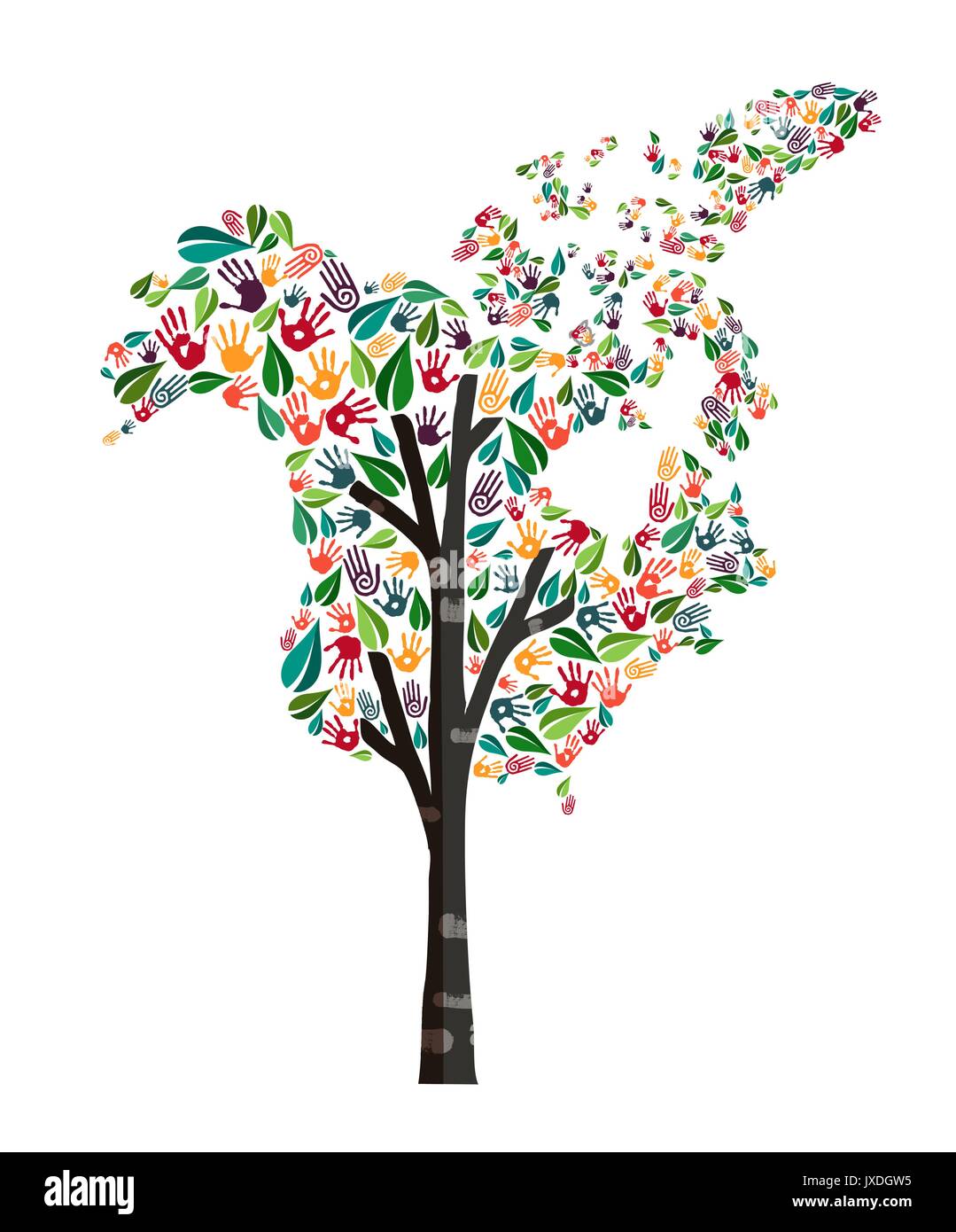 Arbre avec du continent nord-américain la forme et la main de l'imprime. Amérique latine monde aide concept illustration pour le travail de charité, médicaux et sociaux de l'environnement p Illustration de Vecteur