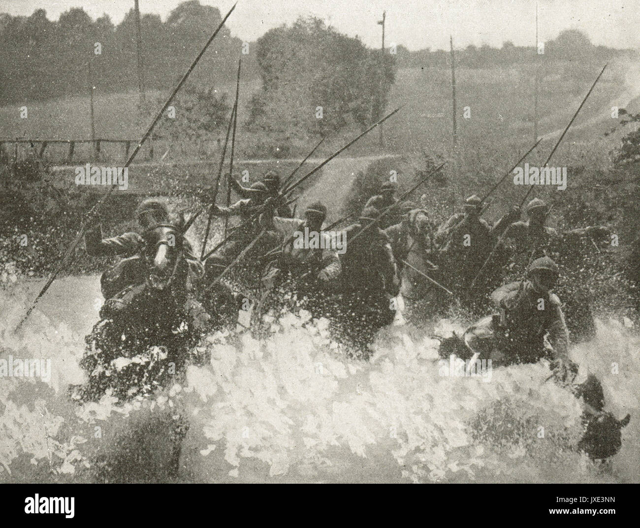 Charge de cavalerie française par stream WW1 Banque D'Images