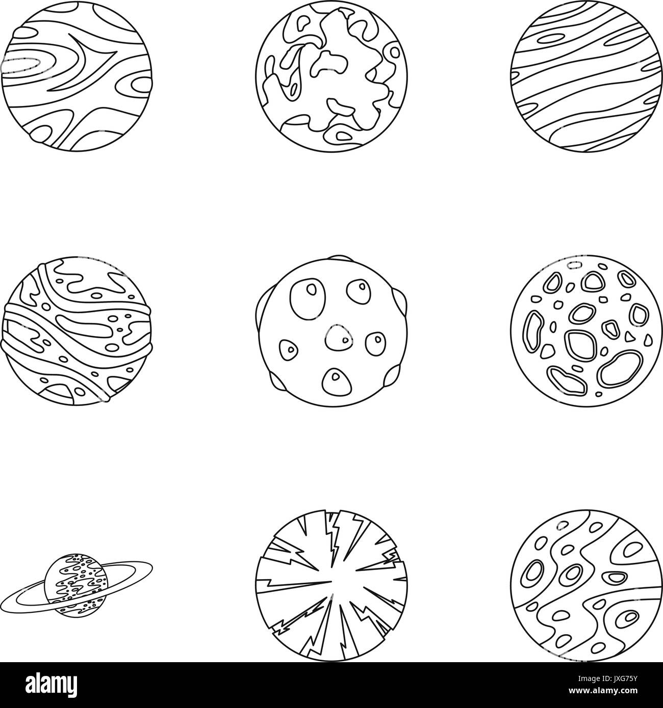Planète de l'espace style du contour, icons set Illustration de Vecteur
