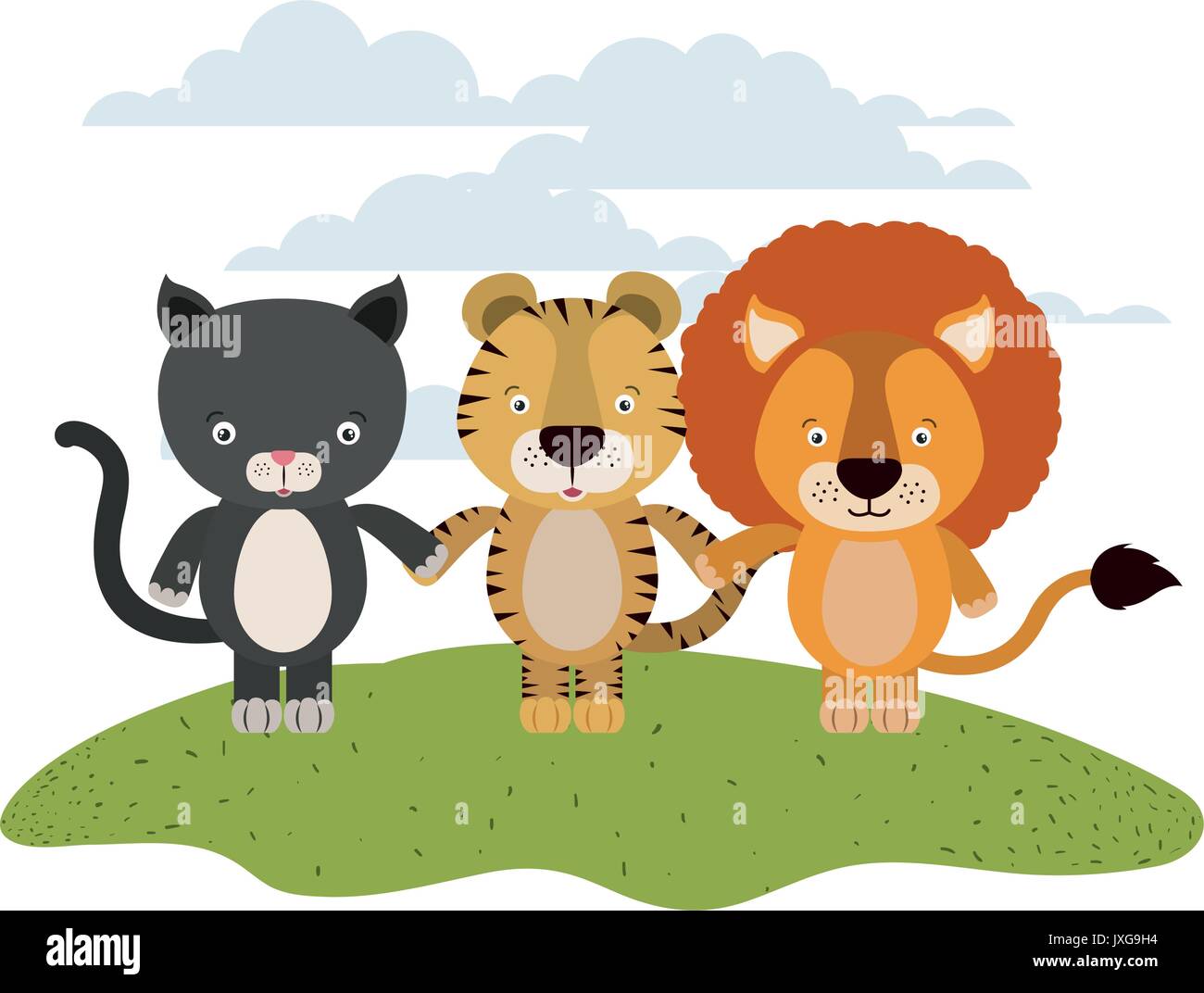 Fond Blanc Avec Scene Couleur Tigre Et Chat Animaux Lion Holding Hands In Grass Image Vectorielle Stock Alamy Fond Blanc Avec Scene Couleur Tigre Et Chat Animaux Lion Holding Hands In Grass Image Vectorielle Stock Alamy