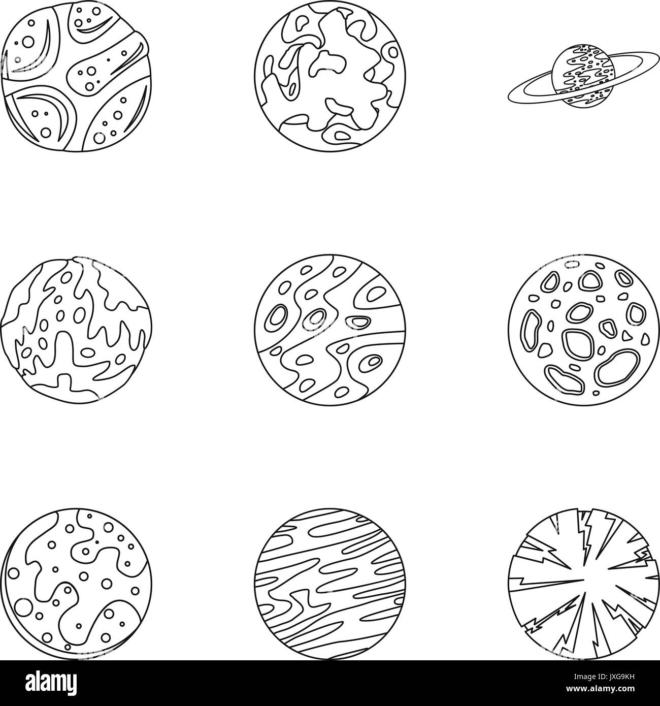 Planète extra icons set style du contour, Illustration de Vecteur