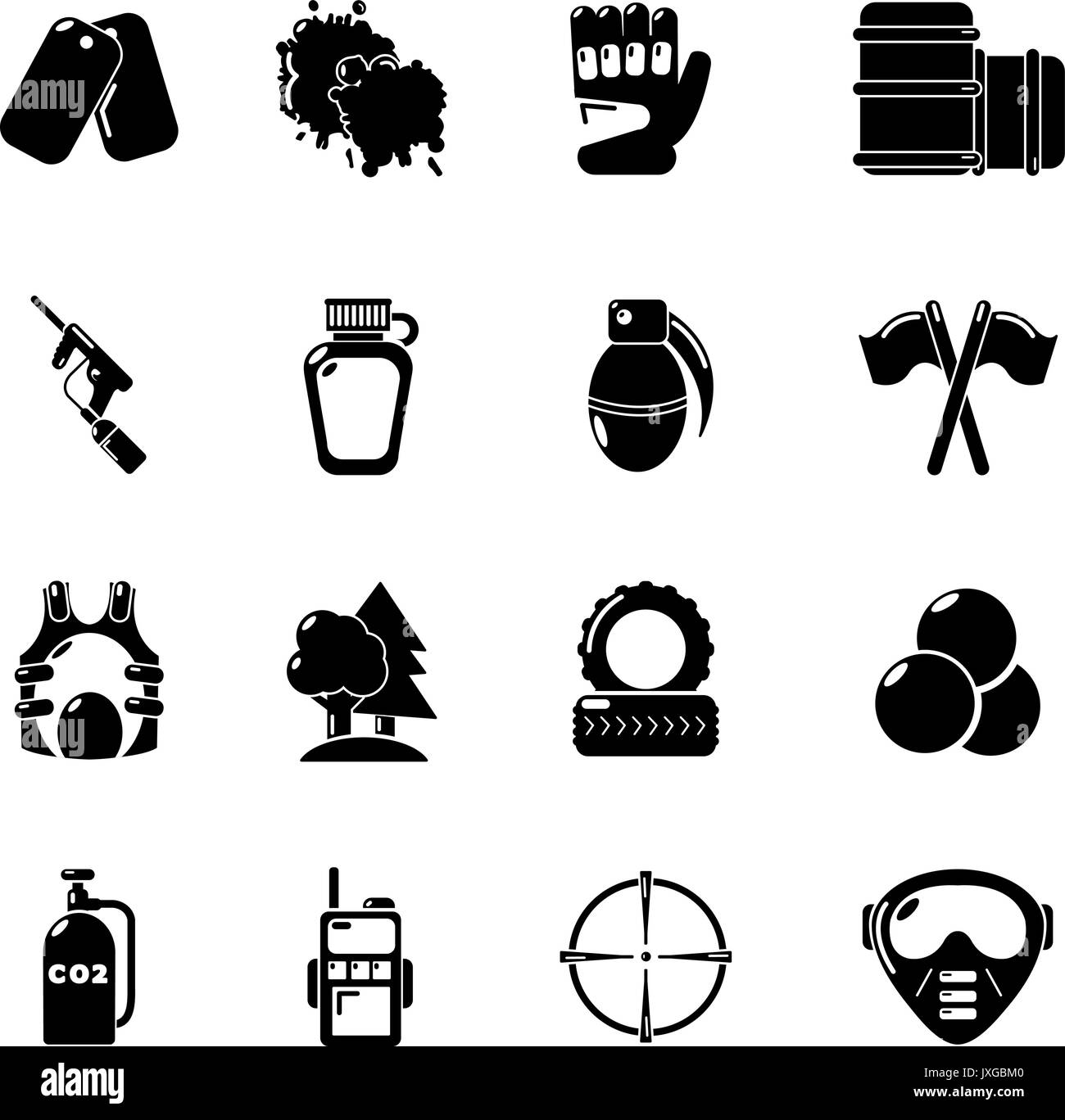 Paintball icons set, le style simple Illustration de Vecteur