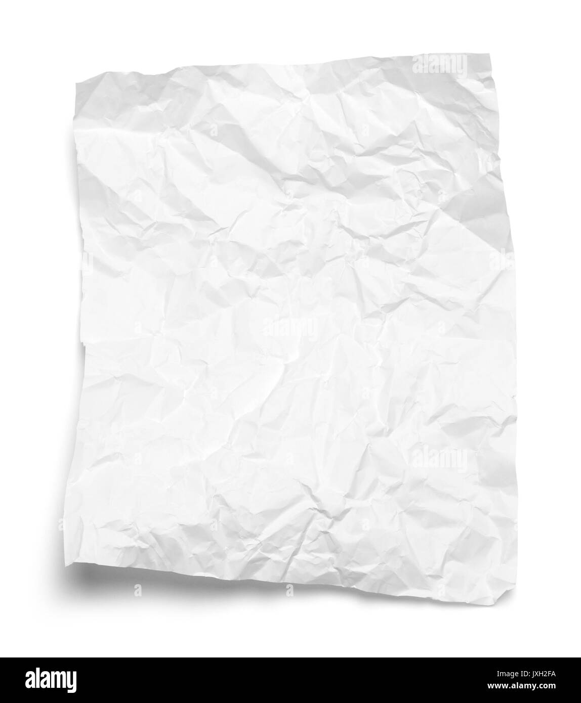 Papier froissé blanc plié isolé sur fond blanc. Banque D'Images