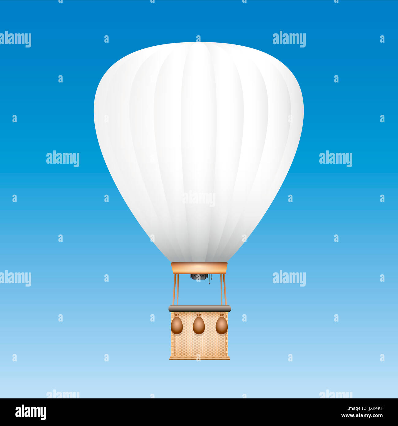 Ballon captif avec surface blanche pour être utilisé comme espace publicitaire pour les textes, les images ou le logo de votre entreprise - illustration sur fond de ciel bleu. Banque D'Images