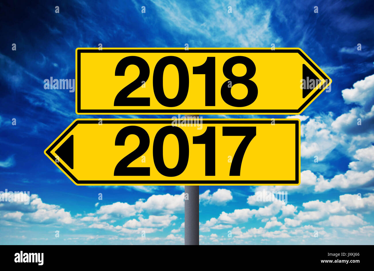 2017 et 2018 Carrefour signe, bonne année Banque D'Images