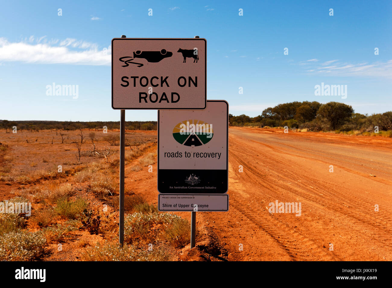 Route de l'Australie signe d'live stock sur route, Gascoyne, Australie occidentale Banque D'Images