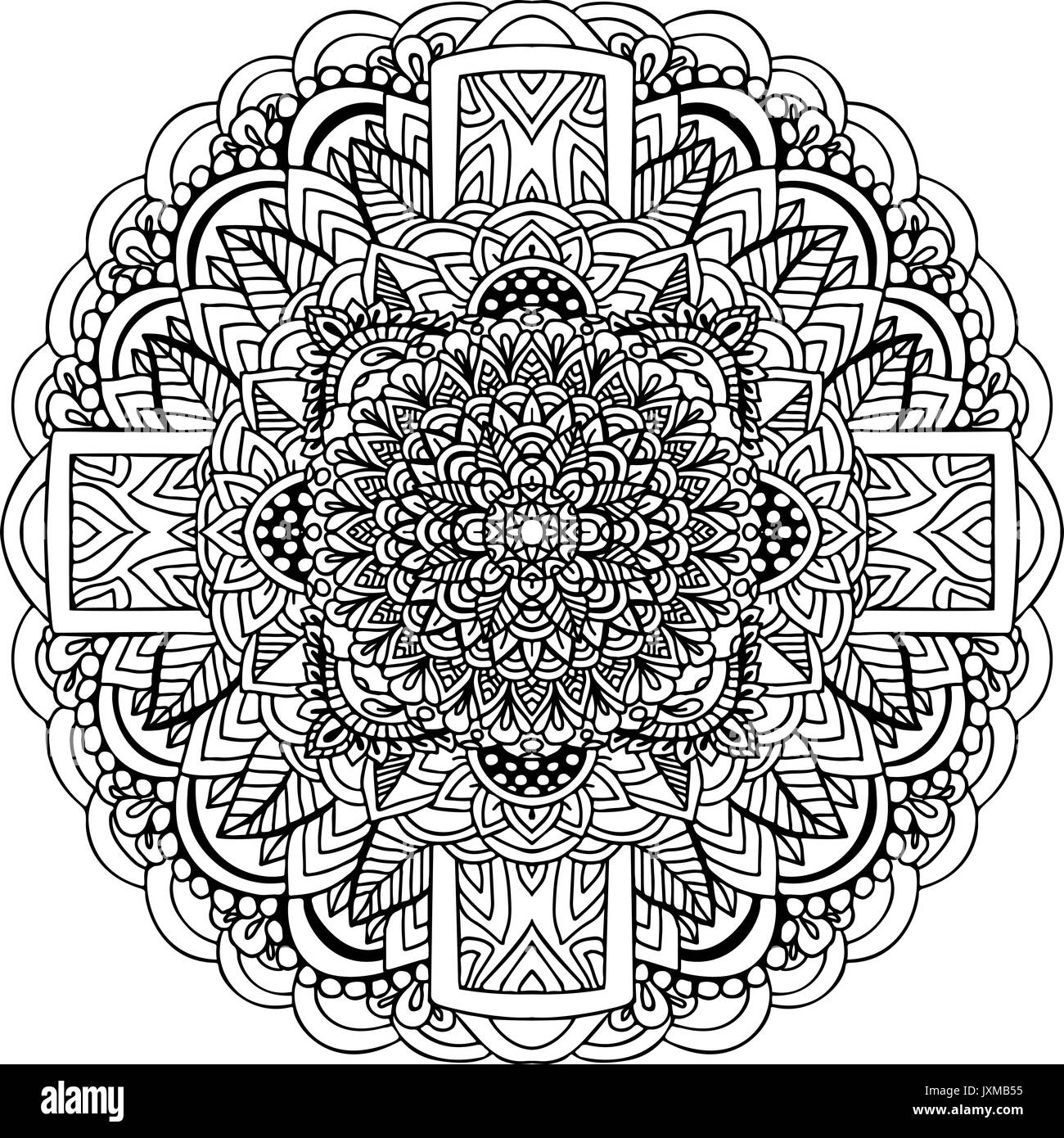 Mandala abstrait l'ornement. Modèle asiatique. Authentique d'arrière-plan noir et blanc. Vector illustration. Illustration de Vecteur