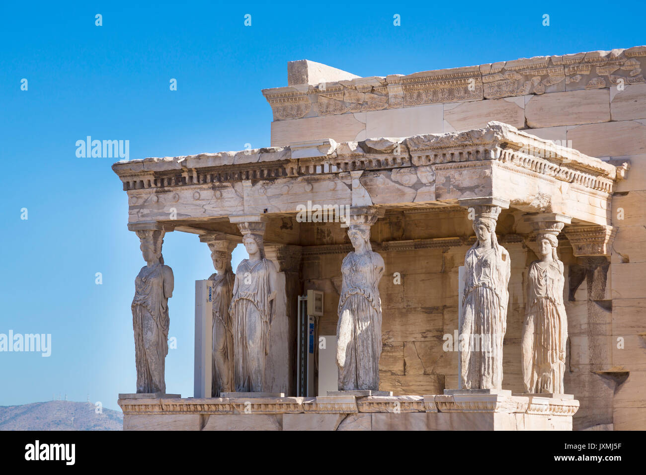 Le porche de l'Erechtheion caryatides, Acropole, Athènes, Attique, Grèce, Europe Banque D'Images